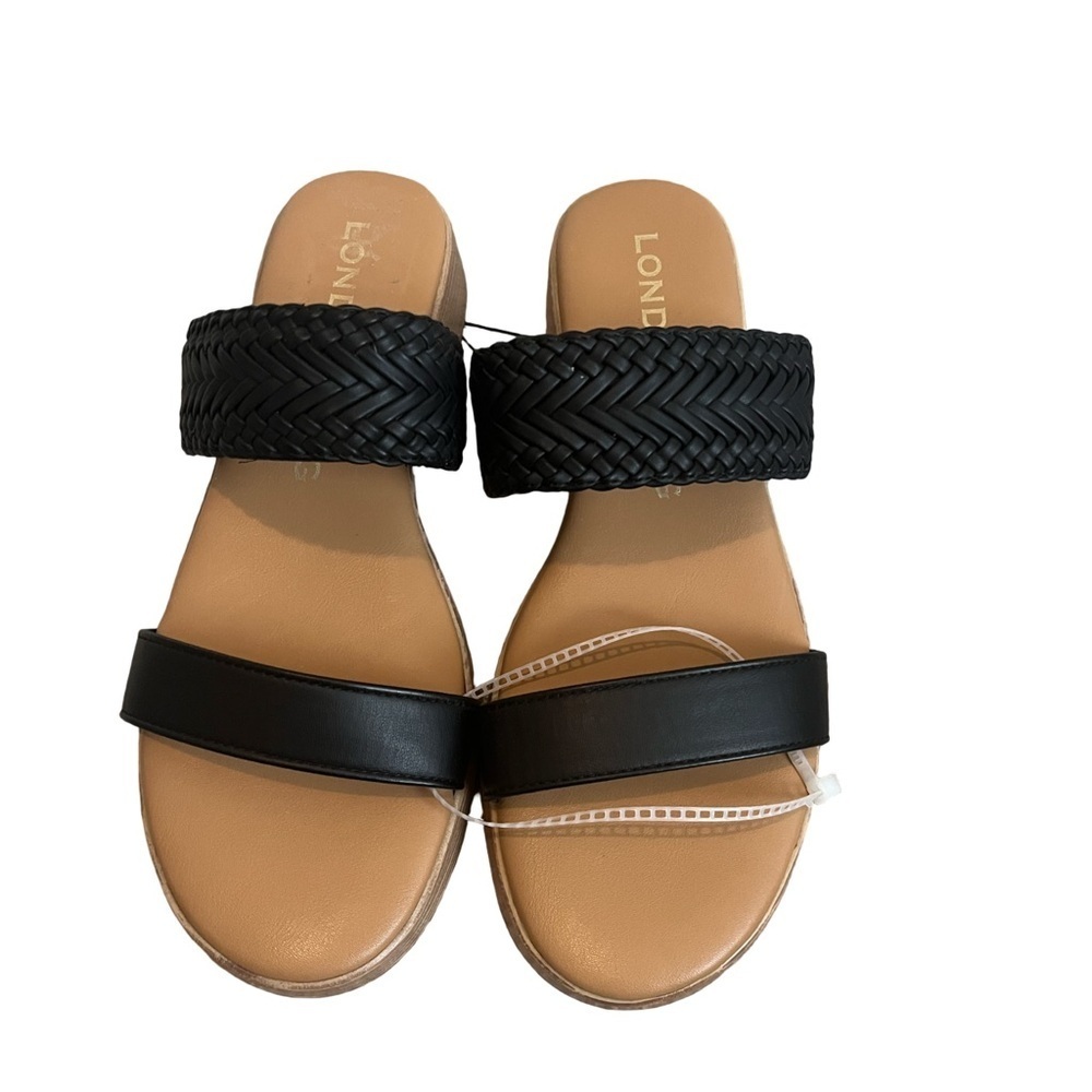 London Fog Black and Tan Trixey Slide Sandals. Size 8.5. NWOT Great Condition. - Picture 2 of 7